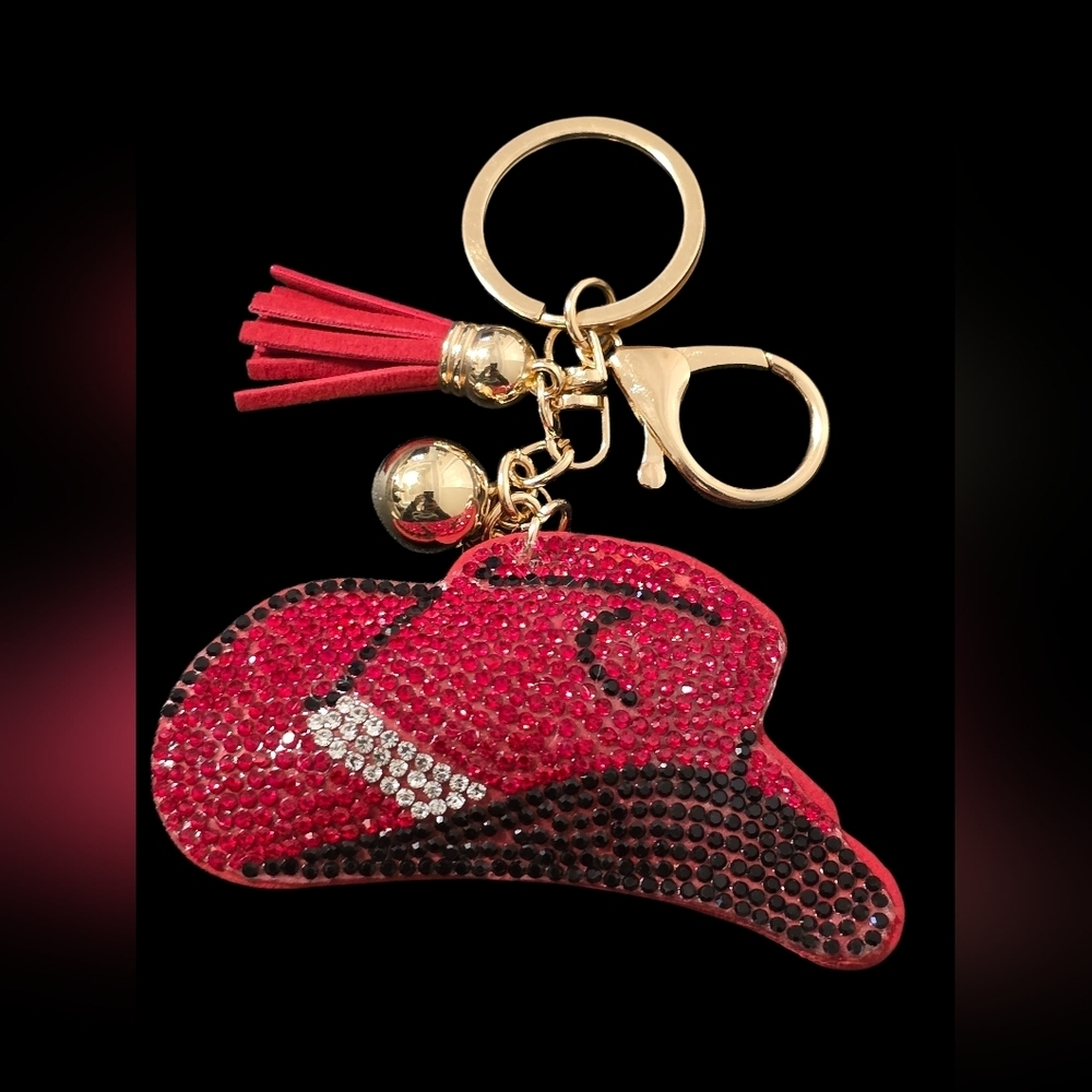 Red Rhinestone Cowboy Hat Bag Charm Keychain